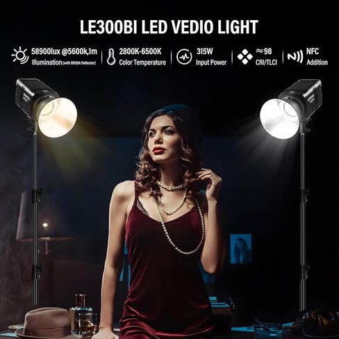 Godox Litemons LE300Bi COB Led Video Light, Godox Bowens Mount 315W Bi-Color Continuous Output Light with DMX/Bluetooth APP Control, NFC Connection, 2800K~6500K, 58900Lux@1m, CRI/TLCI98, 11 Fx Effects in Saudi Arabia
