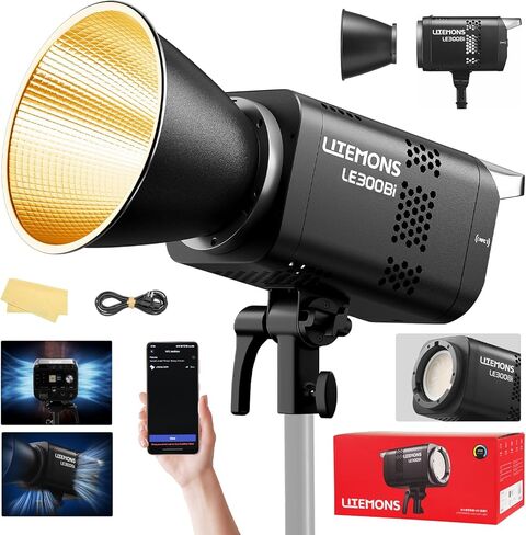 مصباح فيديو Godox Litemons LE300Bi COB Led، مصباح Godox Bowens Mount 315W ثنائي اللون مستمر مع التحكم في تطبيق DMX/Bluetooth، اتصال NFC، 2800K~6500K، 58900Lux@1m، CRI/TLCI98، 11 تأثيرات Fx in Kuwait