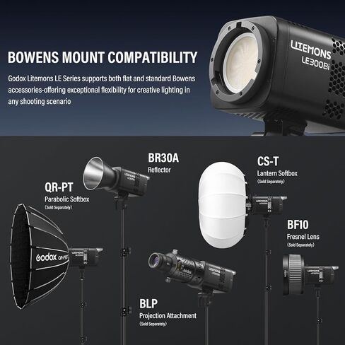 Godox Litemons LE300Bi COB Led Video Light, Godox Bowens Mount 315W Bi-Color Continuous Output Light with DMX/Bluetooth APP Control, NFC Connection, 2800K~6500K, 58900Lux@1m, CRI/TLCI98, 11 Fx Effects in Saudi Arabia