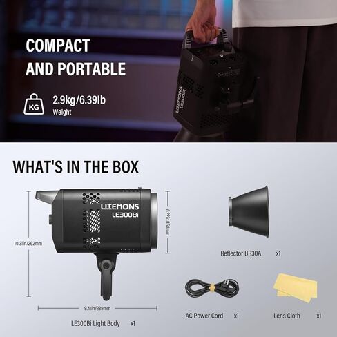 Godox Litemons LE300Bi COB Led Video Light, Godox Bowens Mount 315W Bi-Color Continuous Output Light with DMX/Bluetooth APP Control, NFC Connection, 2800K~6500K, 58900Lux@1m, CRI/TLCI98, 11 Fx Effects in Saudi Arabia