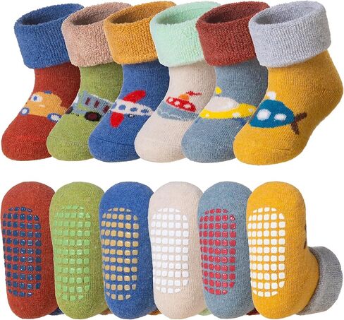 جوارب DoSmart للأطفال الصغار غير قابلة للانزلاق للرضع والأولاد والبنات جوارب شتوية دافئة سميكة من الصوف مع مقابض 6 أزواج in Kuwait