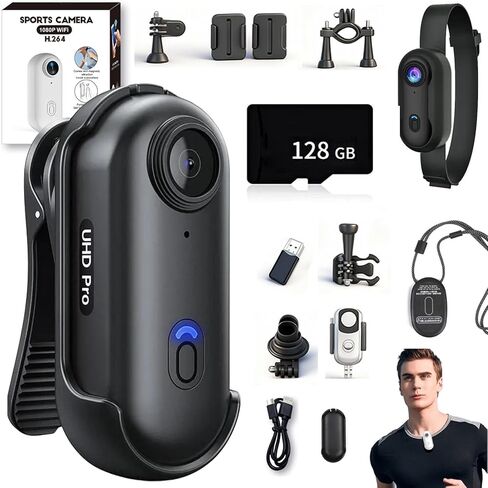 كاميرا POV Capture Pro 3.0، كاميرا POV Pro 4k، كاميرا مغامرات جديدة قابلة للارتداء بزاوية واسعة للغاية، تسجيل فيديو للرؤية الليلية مقاومة للماء مع بطاقة 128 جرام، لركوب الدراجات والغوص (أسود 128 جيجابايت، 4K) in Kuwait