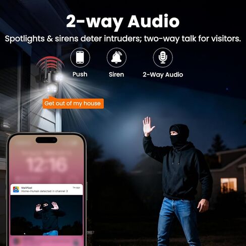 [كاميرا 2 في 1] نظام كاميرا أمان لاسلكية VeryFocal 10CH 20 عرض للمنزل، شبكة WiFi 6 طويلة المدى، 10x كاميرا CCTV مزدوجة العدسة، 10CH 4K NVR، مراقبة 24/7، تخزين مجاني لمدة 20 يومًا بسعة 500 جيجابايت، بدون رسوم شهرية in Kuwait