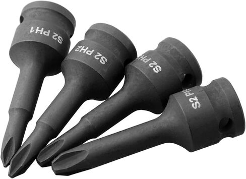 3/8 Inch Drive Socket Adapters Set with Screwdriver Bits Cross Head Socket Head Impact Wrench Adaptor Screw Driver Tools PH1 PH2 PH3 PH4 Chrome Steel 60mm Black 4PCS in Saudi Arabia
