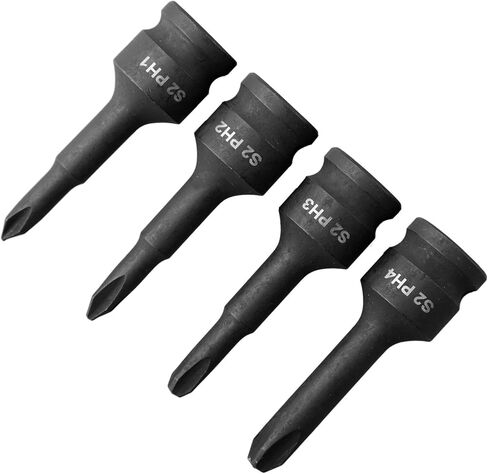 3/8 Inch Drive Socket Adapters Set with Screwdriver Bits Cross Head Socket Head Impact Wrench Adaptor Screw Driver Tools PH1 PH2 PH3 PH4 Chrome Steel 60mm Black 4PCS in Saudi Arabia
