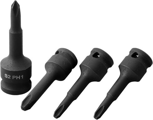 3/8 Inch Drive Socket Adapters Set with Screwdriver Bits Cross Head Socket Head Impact Wrench Adaptor Screw Driver Tools PH1 PH2 PH3 PH4 Chrome Steel 60mm Black 4PCS in Saudi Arabia