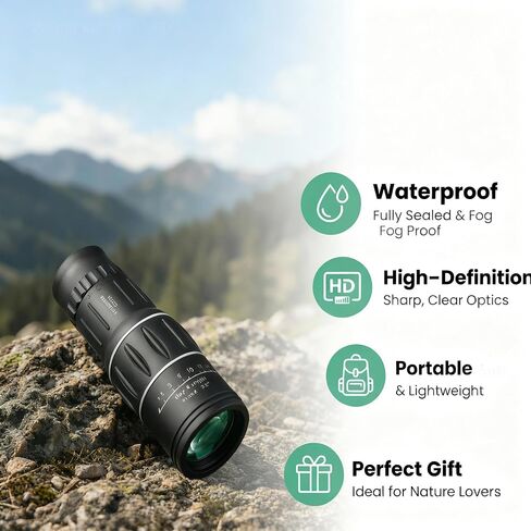 Monocular Telescope 16x52, Portable High Magnification Telescope with HD Clear View for Outdoor Bird Watching Travel, Black in Saudi Arabia