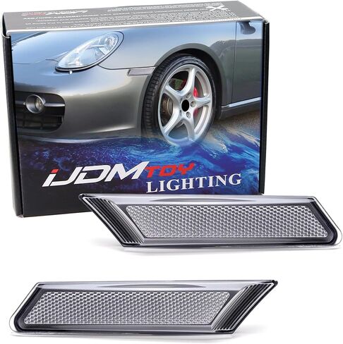 Ijdmtoy Euro Dark Dark Smoked Lens More Pront Marker Marker Lights ، متوافقة مع Porsche 2006-2012 Cayman/Boxster ، 2005-2012 911 in Saudi Arabia