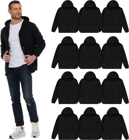 BILLIONHATS 24 Pack Adult Zippered Hoodies For Men & Women - Classic Fit Unisex Hoodie Sweatshirt in Bulk, Black Color, ASSORTED SIZES - Ideal For Homeless Shelter Donations Events in Saudi Arabia
