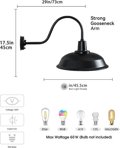 Barn Lights Outdoor 15 Inch Gooseneck, Farmhouse Wall Light for Garage, Porch & Entryway (ETL Listed) in Saudi Arabia