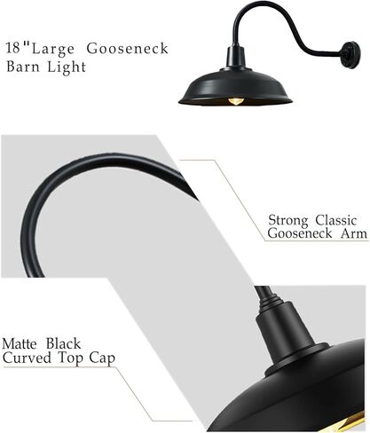 Barn Lights Outdoor 15 Inch Gooseneck, Farmhouse Wall Light for Garage, Porch & Entryway (ETL Listed) in Saudi Arabia