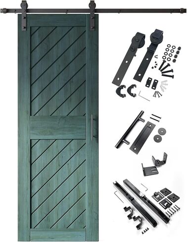Homacer Royal Pine 50 in. x 84 in. Slanted Stripe Design 002 Barn Door with Non-Bypass Installation Hardware Kit, 9ft Track, Interior use only in Saudi Arabia