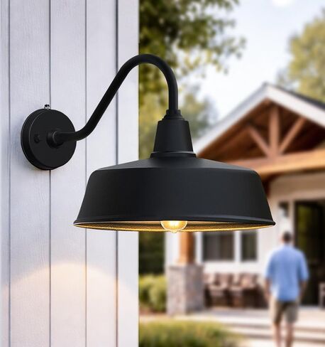 أضواء الحظيرة في الهواء الطلق مقاس 15 بوصة كبيرة كلاسيكية معقوفة، أضواء حظيرة مثبتة على الحائط في المزرعة من الغسق إلى الفجر، ضوء حظيرة معقوفة منزلي في الهواء الطلق للشرفة والمنزل والمرآب. in Kuwait