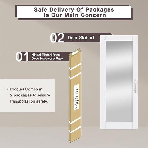White Full Lite Mirror Hidden Barn Track with Door, 32"×80" in Saudi Arabia
