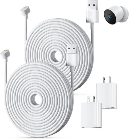 قطعتان من كابل الطاقة بطول 30 قدم/9 متر لكاميرا Google Nest في الهواء الطلق أو في الداخل، بطارية (الجيل الثاني)، كابل شحن مقاوم للطقس مع محول، سلك طاقة 5 فولت 2 أمبير لكاميرا Nest بشكل مستمر in Kuwait