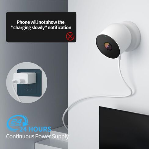 قطعتان من كابل الطاقة بطول 30 قدم/9 متر لكاميرا Google Nest في الهواء الطلق أو في الداخل، بطارية (الجيل الثاني)، كابل شحن مقاوم للطقس مع محول، سلك طاقة 5 فولت 2 أمبير لكاميرا Nest بشكل مستمر in Kuwait