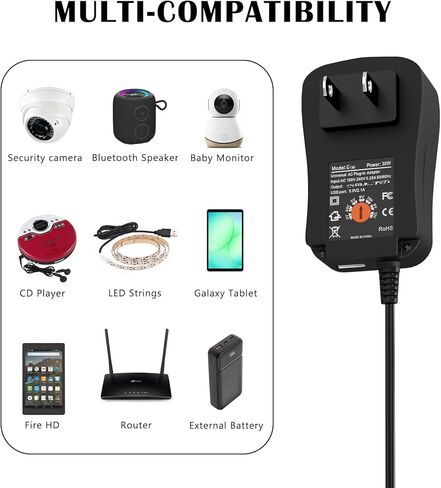 Universal 3V~12V 30W Power Supply Charger–Adjustable Voltage 3V 4.5V 5V 6V 7.5V 9V 12V (Up to 2A) with 6 Tips & 5V 2.1A USB Port for Monitor, Router, Camera, Speaker and More Household Electronics in Saudi Arabia