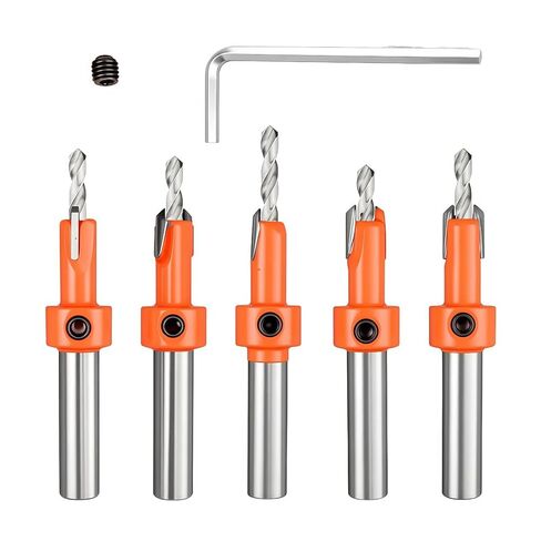 5pcs Heavy-Duty Countersink Drill Bit Set - 8/10mm Round Shank & 2.8-4mm Conical Bits (1/8"-1/4" Compatible) for Woodworking, Deck, Trim, Cabinet Installation in Saudi Arabia
