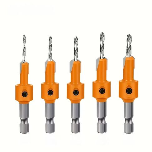 5pcs Heavy-Duty Countersink Drill Bit Set - 8/10mm Round Shank & 2.8-4mm Conical Bits (1/8"-1/4" Compatible) for Woodworking, Deck, Trim, Cabinet Installation in Saudi Arabia