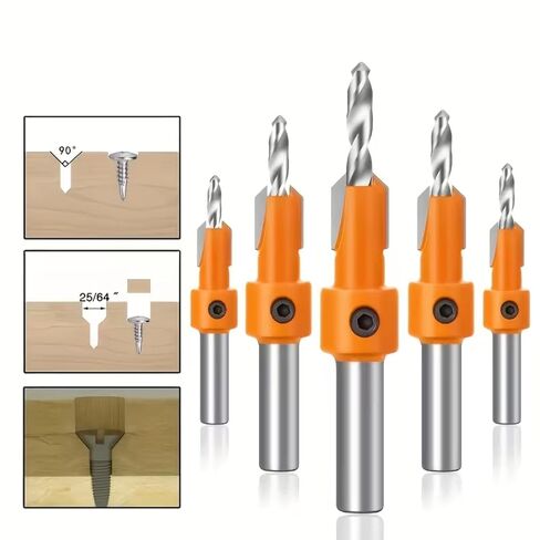 5pcs Heavy-Duty Countersink Drill Bit Set - 8/10mm Round Shank & 2.8-4mm Conical Bits (1/8"-1/4" Compatible) for Woodworking, Deck, Trim, Cabinet Installation in Saudi Arabia