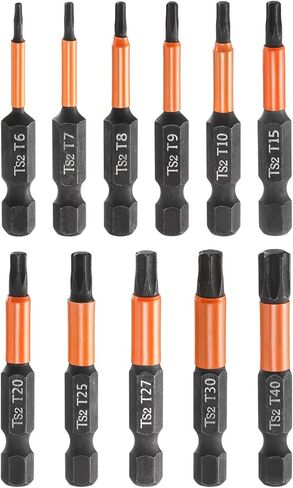 HARFINGTON 11pcs T6-T40 Torx Head Screwdriver Bit Set 2" (50mm) Long 1/4" Hex Shank Magnetic No Hole Tamper Proof 6 Point Star Screw Driver Drill Bits Phosphate S2 Steel in Saudi Arabia