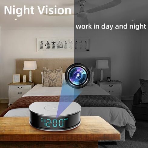 ساعة الكاميرا الخفية LIZVIE 2.4G WiFi - مسجل فيديو في الوقت الحقيقي 1080 بكسل مع إنذار كشف الحركة، رؤية ليلية واتصال لاسلكي (2.4 جيجا هرتز)، كاميرا أمان صغيرة لمراقبة المنزل/المكتب الداخلي in Saudi Arabia