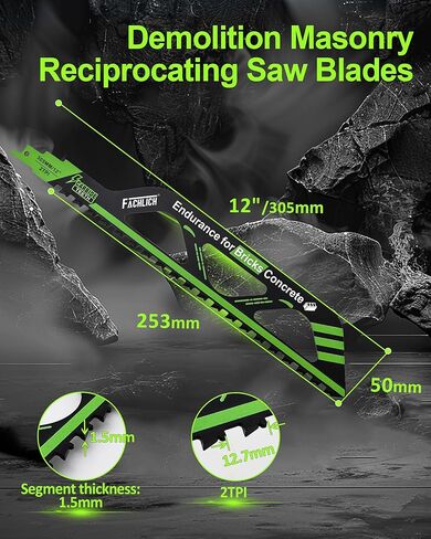 Demolition Masonry Reciprocating Saw Blades - 12 Inch Carbide Blades, Demolition Saw Blade for Cutting Aerated Concrete and Hollow Brick, 2TPI (2-Pack) in Saudi Arabia