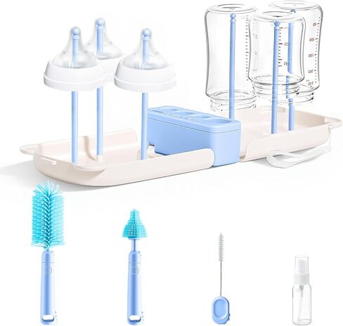 مجموعة فرشاة زجاجة الطفل المحمولة - 7 في 1 مجموعة منظف زجاجة الأطفال ، طقم غسل زجاجة أساسية للطفل مع فرشاة زجاجة السيليكون ، فرشاة الحلمة ، فرشاة القش ، رف التجفيف للمنزل والسفر (الأخضر) in Kuwait