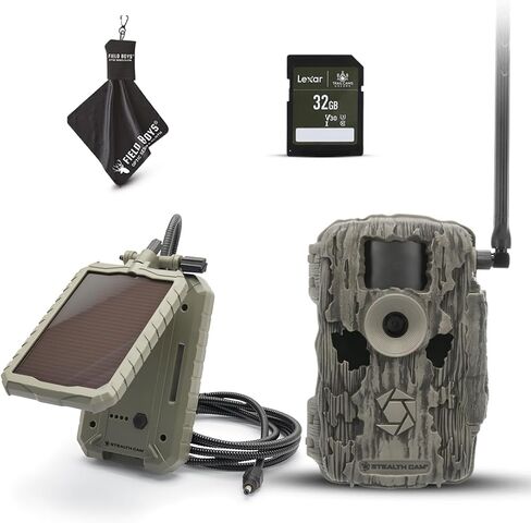 كاميرا Stealth Cam Fusion MAX 36MP الخلوية مع شريحة اتصال مزدوجة (AT&T & Verizon)، مشغل 0.35 ثانية، فيديو 1080 بكسل، التحكم في التطبيق، تتضمن لوحة شمسية، بطاقة SD، وقطعة قماش للتنظيف (2PK) in Kuwait