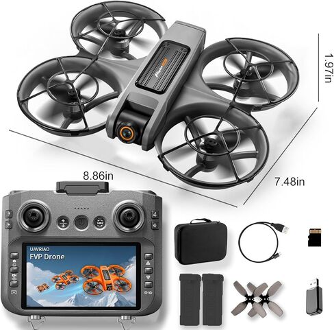 طائرة بدون طيار بشاشة 4.5 بوصة عالية الدقة للتحكم عن بعد مع كاميرا مزدوجة 2K ومحركات بدون فرش، طائرة كوادكوبتر آمنة للحماية 360 درجة، تحوم تلقائي، تقلبات ثلاثية الأبعاد، وضع مقطوعة الرأس، اتبعني، ضوء LED، واي فاي FPV، بطاريتان طيران لمدة 30 دقيقة، هدية را in Kuwait