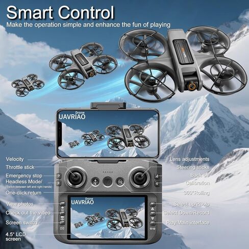 طائرة بدون طيار بشاشة 4.5 بوصة عالية الدقة للتحكم عن بعد مع كاميرا مزدوجة 2K ومحركات بدون فرش، طائرة كوادكوبتر آمنة للحماية 360 درجة، تحوم تلقائي، تقلبات ثلاثية الأبعاد، وضع مقطوعة الرأس، اتبعني، ضوء LED، واي فاي FPV، بطاريتان طيران لمدة 30 دقيقة، هدية را in Kuwait
