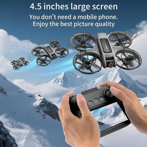 طائرة بدون طيار بشاشة 4.5 بوصة عالية الدقة للتحكم عن بعد مع كاميرا مزدوجة 2K ومحركات بدون فرش، طائرة كوادكوبتر آمنة للحماية 360 درجة، تحوم تلقائي، تقلبات ثلاثية الأبعاد، وضع مقطوعة الرأس، اتبعني، ضوء LED، واي فاي FPV، بطاريتان طيران لمدة 30 دقيقة، هدية را in Kuwait