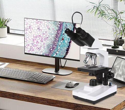 مجهر للبالغين WF10x وWF25x، تكبير 40X-2500X، مع كاميرا USB عالية الدقة، مجهر ثنائي العينين لمدارس المختبر in Kuwait