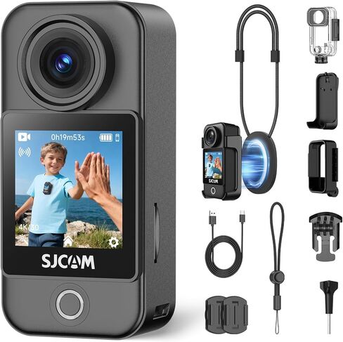 SJCAM C400، كاميرا جيب 4K صغيرة بوف أكشن، كاميرا جسم مغناطيسية صغيرة قابلة للارتداء، مثبت أفقي بـ 6 محاور، مقاومة للماء حتى 30 متر، شاشة تعمل باللمس، ميكروفون مدمج لتسجيل الفيديو، مع مجموعات تثبيت الخوذة، أسود in Saudi Arabia