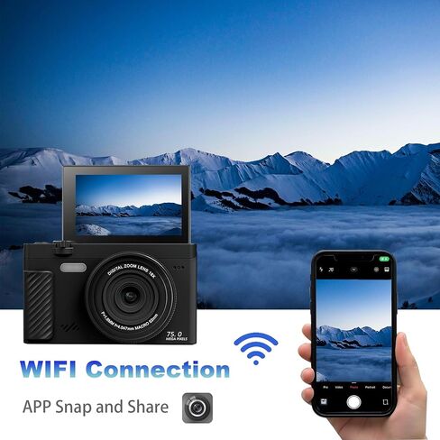 كاميرا رقمية بدقة 4K للتصوير الفوتوغرافي مع شبكة WiFi بدقة 64 ميجابكسل وشاشة قابلة للطي مقاس 3 بوصات بزاوية 180 درجة، وكاميرا تسجيل فيديو بعدسات مزدوجة، وتكبير/تصغير فلاش 18X مع بطاقة سعة 64 جيجابايت، مثالية لليوتيوب والمراهقين والمبدعين المبتدئين in Kuwait