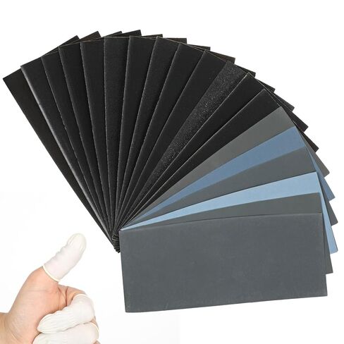 Sandpaper Assortment, Extra Fine Sand Paper, 100 to 20000 Assorted Grit Sanding Paper, Wet Dry Sandpaper, 22 PCS San-Paper Sheets with 5 Finger Cots, Sand-Paper for Wood, Car, Metal, (9 x 3.5 Inch) in Saudi Arabia
