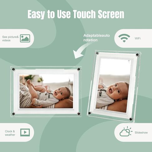 إطار صور رقمي واي فاي، إطار صور رقمي أكريليك مقاس 7 بوصات، شاشة IPS LCD تعمل باللمس، دوران تلقائي للصور/الفيديو، هدايا للأم والأب in Saudi Arabia