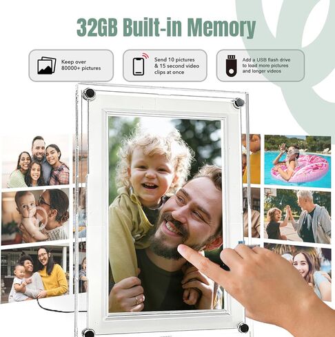 إطار صور رقمي واي فاي، إطار صور رقمي أكريليك مقاس 7 بوصات، شاشة IPS LCD تعمل باللمس، دوران تلقائي للصور/الفيديو، هدايا للأم والأب in Saudi Arabia
