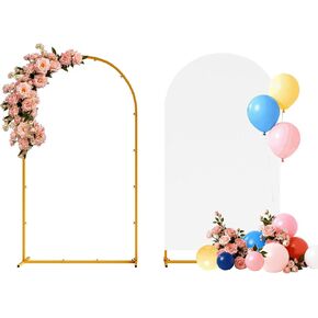 مجموعة حامل وغطاء بخلفية معدنية بطول 7.2 قدم، حامل قوس ذهبي مع غطاء، سهل التجميع، قوس زفاف جميل لحفلات أعياد الميلاد، وحفلات الزفاف وحفلات استقبال المولود الجديد in Kuwait