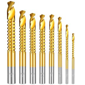 8 Pack Titanium Coated HSS Twist Drill Bits 3-10mm Hex Shank Serrated Cutting Drill Bit Serrated Side Cutting Drills Bit for Metal Wood Plastic Drilling and Cuttings in Kuwait