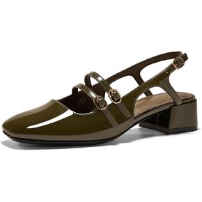 Women's Mary Jane Chunky Low Block Heels Slingback Pumps Closed Square Toe Double Strap Wedding Dress Shoes in Kuwait