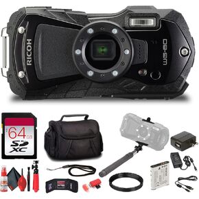 Ricoh WG-80 Rugged Waterproof Digital Camera (Black) Shockproof Freezeproof Compact Design | Full HD Video LED Macro Lights for Outdoor Travel Adventure + 64GB Card + More (12 Pc Bundle) in Kuwait