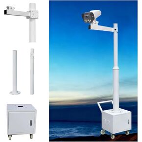 CCTV Camera Pole Stand with 4 Wheels & Storage Box, Adjustable 7.5-14.8ft Height, 2-Section Surveillance Post for Enhanced Security Monitoring in Kuwait