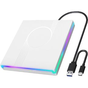 محرك أقراص CD/DVD الخارجي RGB للكمبيوتر المحمول ، محرك الأقراص المضغوطة الخارجية USB 3.0 Type-C Player DVD ، محرك أقراص مضغوطة +/- RW ، محرك أقراص خارجي ضئيل من CD ROM لأجهزة الكمبيوتر المكتبية المحمولة. in Kuwait