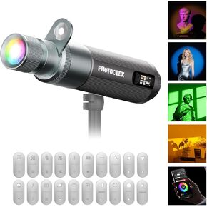 PHOTOOLEX PRO 12W RGB Photography Flashlight, 360 ° Full Color LED Portable Spotlight, Conical Optical Snoot Kit with 10 Metal Gobos/9000mAh/3 Lens/CRI 96+/12 Effects, LCD Display, APP Control in Kuwait