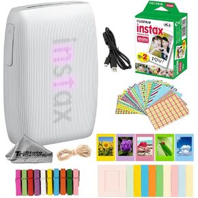 Fujifilm Instax Mini Link 3 Wireless Smartphone Photo Printer (Clay White) w/Mini Instant Film (20 Sheets) + Decorative Sticker Frames + Mini Desk Frame & Hang Clips -Bundle in Kuwait