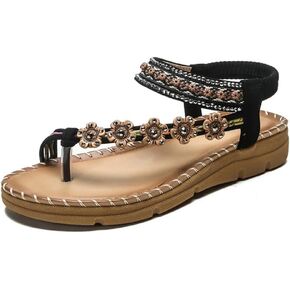 Youllyuu Women's Summer Elastic Band Sandals Rhinestone Flat Bottom Clip Toe Shoes Outdoor Beach Sandals in Kuwait