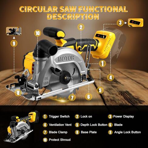 5 Inch Circular Saw Compatible with Dewalt 20V Max Battery(No Battery), Brushless Cordless Round Saw Kit with 0-45° Cutting Bevel, 6200 RPM, Idea for Wood Plastic Soft Metal in Saudi Arabia