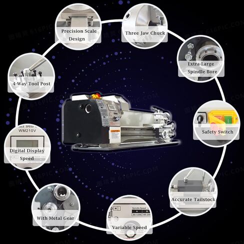 INTBUYING مخرطة معدنية 8 × 32 بوصة مخرطة الطاولة آلة الدقة هواية DIY مخرطة الطاولة الصناعية المعدنية الخشبية العاملة مخرطة أفقية 900 وات محرك بدون فرشاة 50-2500 دورة في الدقيقة بوصة خيط WM210V 110V in Saudi Arabia