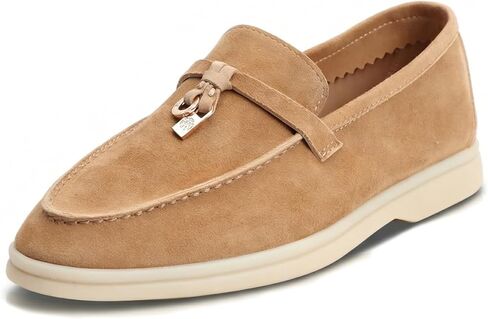 حذاء بدون كعب نسائي من الجلد السويدي - جزء علوي من جلد الغنم الفاخر غير مبطن، كلاسيكي أو أنماط بتفاصيل معدنية للمناسبات الكاجوال والمكتب والسفر والارتداء طوال اليوم in Kuwait